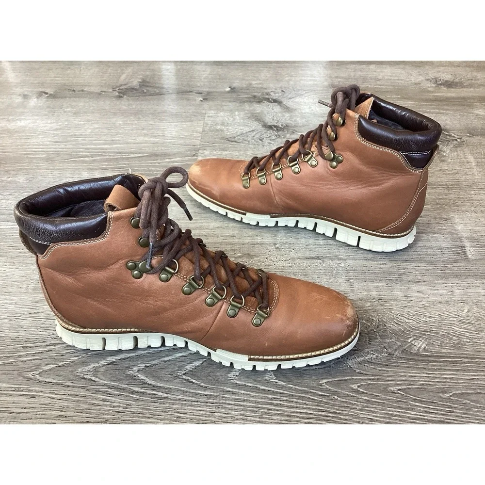 Cole Haan Zerogrand Mens 10.5 M Ankle Leather Hiker Boots Woodbury/Ivory